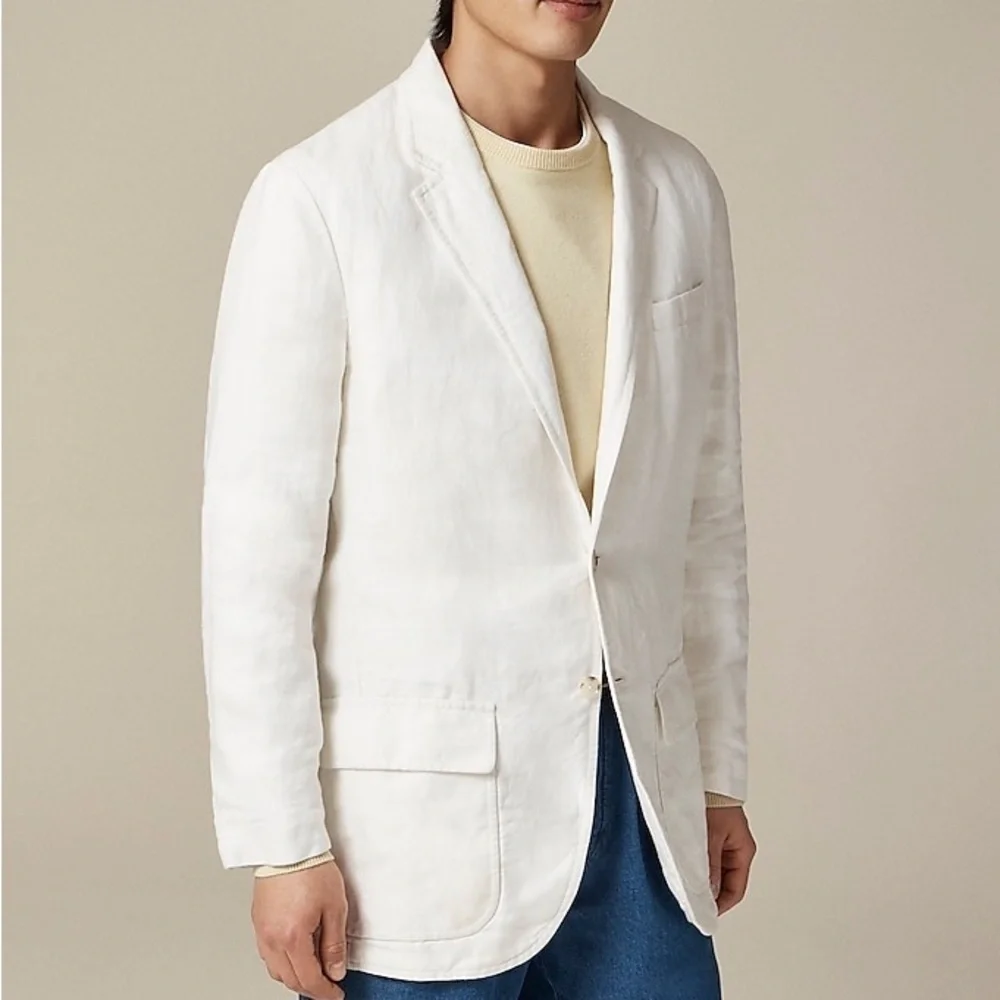 Mens J Crew Linen Blazer Suit Jacket Cream Ivory Sz M